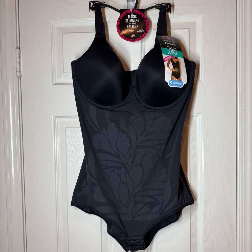 Maidenform Bodyshaper Flexees 3XL Black Floral Front Waist XXXL